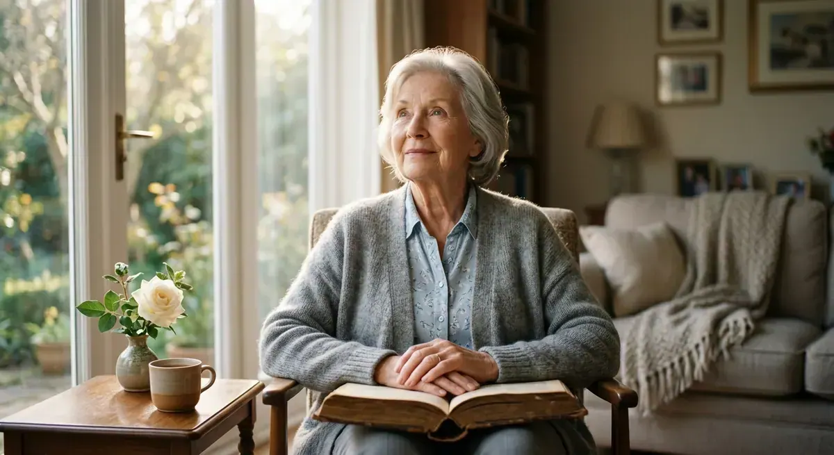 Woman sitting quietly by a stream with a Bible during reflective prayer